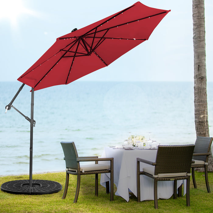 10ft Cantilever Umbrella - With 32 Solar-Powered LED Lights for Poolside or Market, Blue - Ideal for Backyard Shade and Nighttime Use