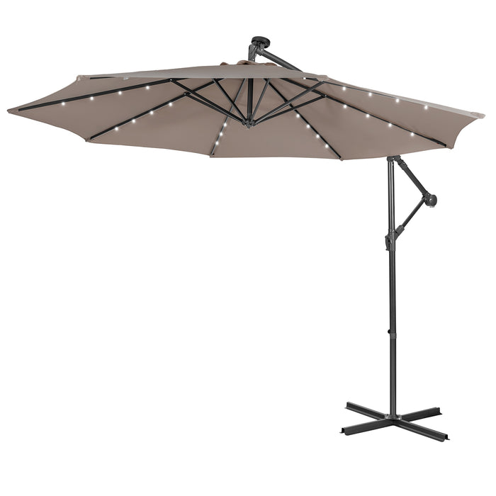 10ft Cantilever Umbrella - With 32 Solar-Powered LED Lights for Poolside or Market, Blue - Ideal for Backyard Shade and Nighttime Use