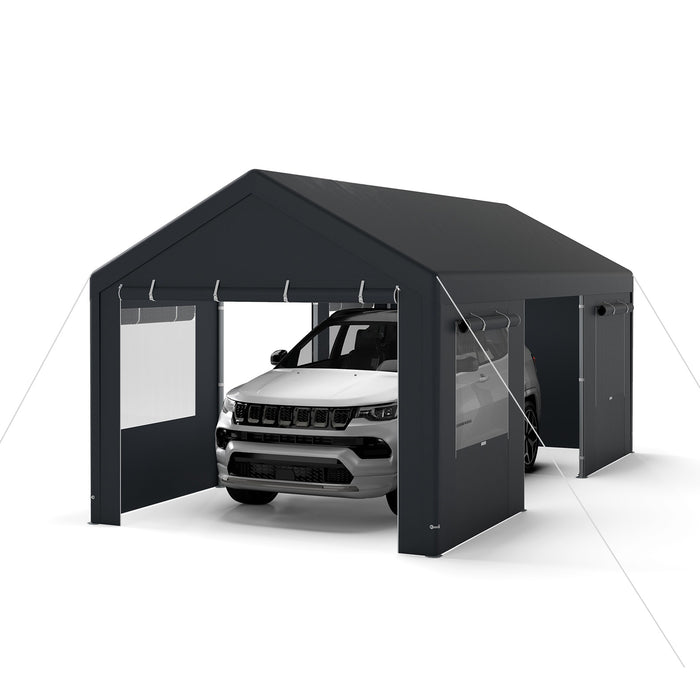 Carport Heavy-Duty Car Canopy with Roll-Up Ventilated Windows-