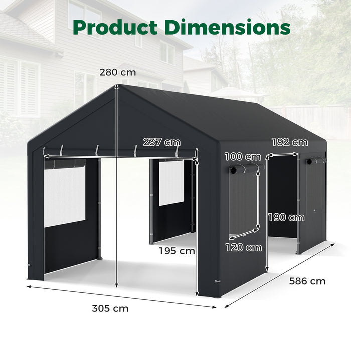 Carport Heavy-Duty Car Canopy with Roll-Up Ventilated Windows-