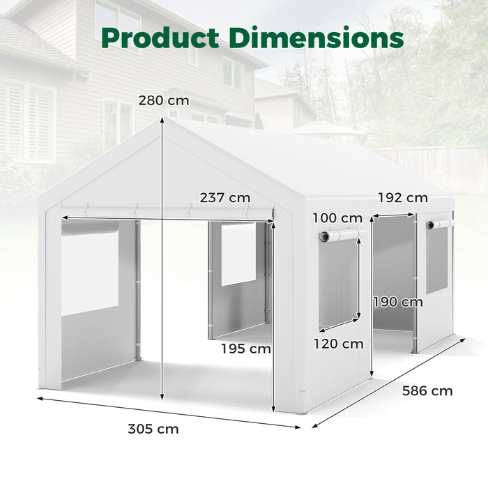 Carport Heavy-Duty Car Canopy with Roll-Up Ventilated Windows-