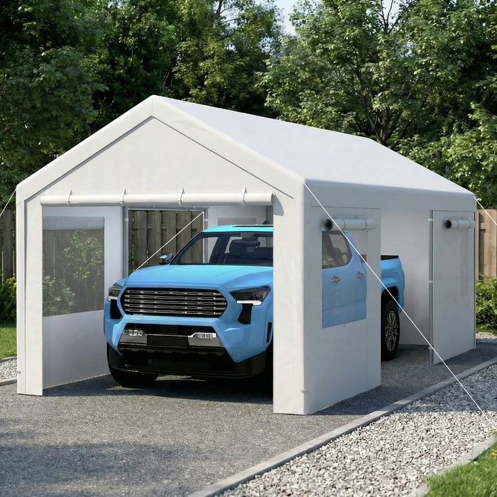 Carport Heavy-Duty Car Canopy with Roll-Up Ventilated Windows-