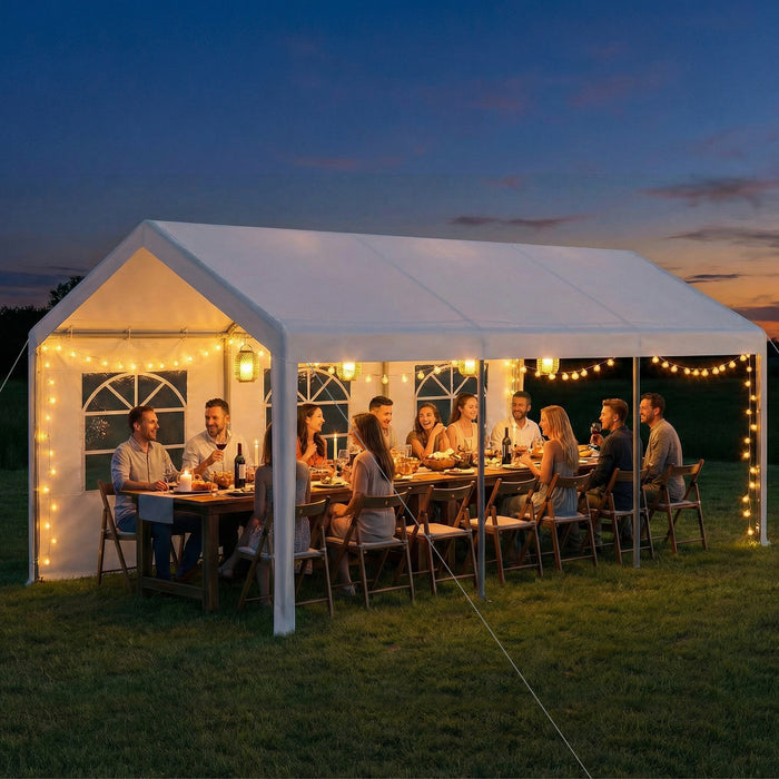 Carport Heavy-Duty Car Canopy with Roll-Up Ventilated Windows-