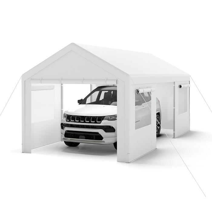 Carport Heavy-Duty Car Canopy with Roll-Up Ventilated Windows-