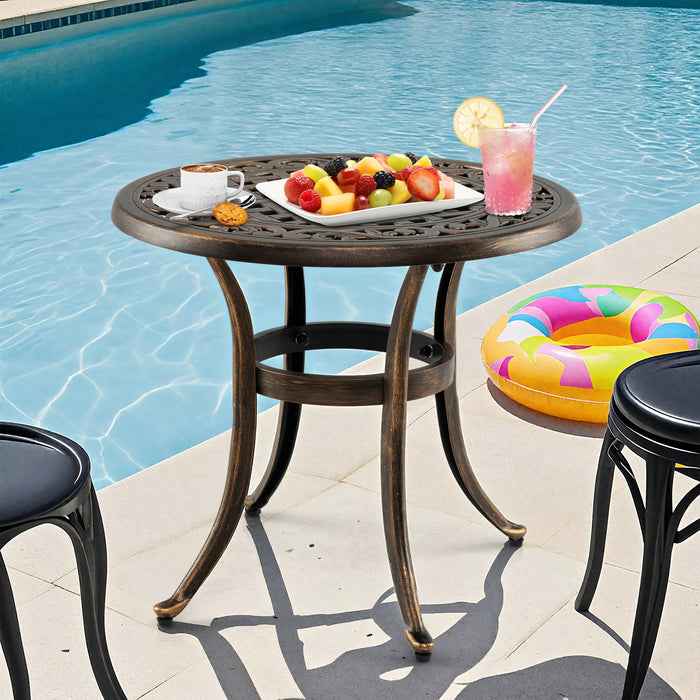 Cast Aluminum Patio Side Table with Floral Hollow-out Pattern-