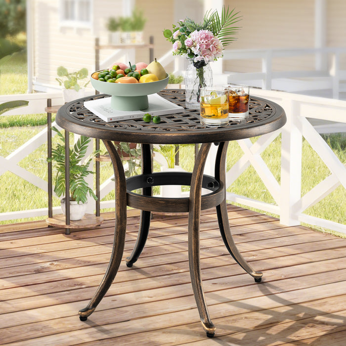 Cast Aluminum Patio Side Table with Floral Hollow-out Pattern-
