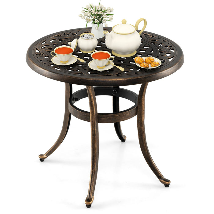 Cast Aluminum Patio Side Table with Floral Hollow-out Pattern-