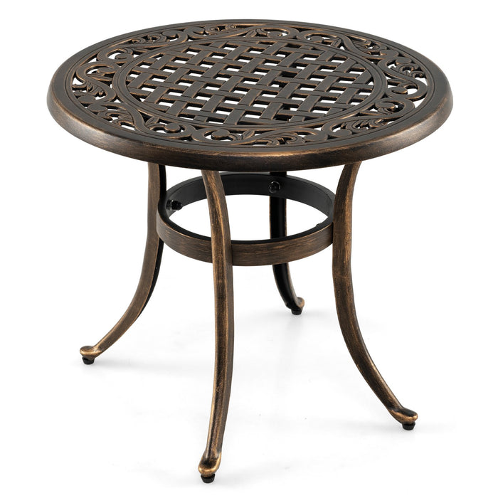 Cast Aluminum Patio Side Table with Floral Hollow-out Pattern-