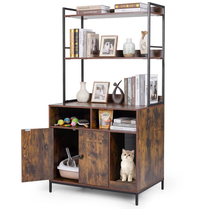 Cat Litter Box Enclosure 144.5 cm Tall Hidden Cat Washroom Furniture with Wide Countertop-