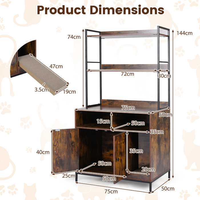 Cat Litter Box Enclosure 144.5 cm Tall Hidden Cat Washroom Furniture with Wide Countertop-