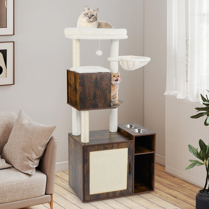 Cat Litter Box Enclosure with Sisal Scratching Post and Mat-