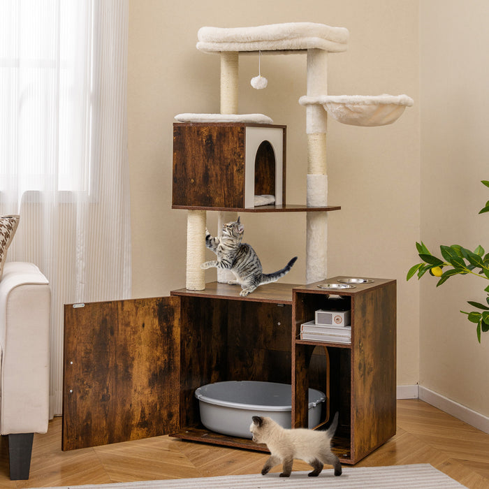 Cat Litter Box Enclosure with Sisal Scratching Post and Mat-