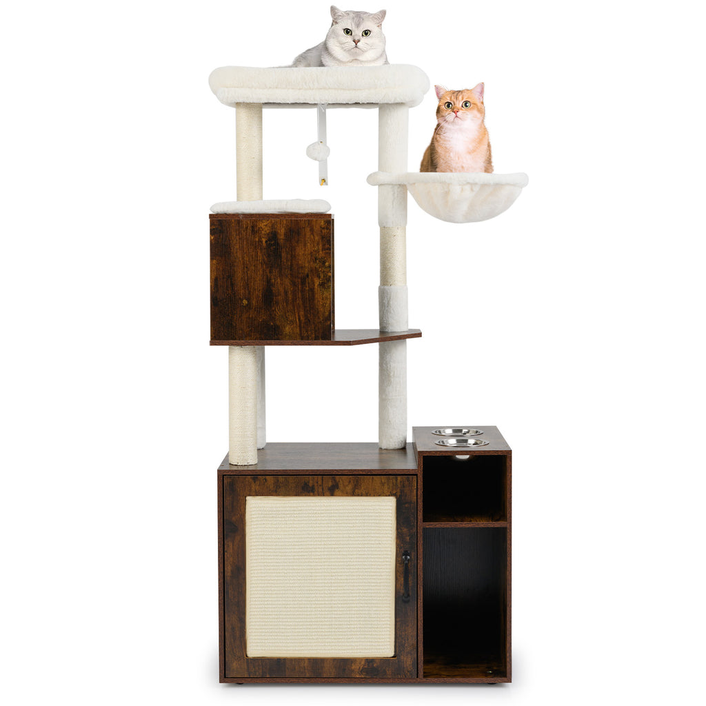Cat Litter Box Enclosure with Sisal Scratching Post and Mat-