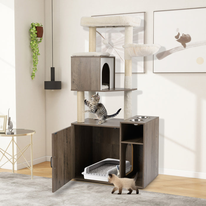 Cat Litter Box Enclosure with Sisal Scratching Post and Mat-