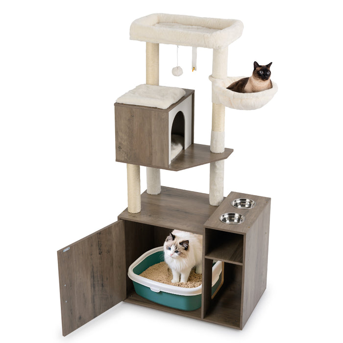 Cat Litter Box Enclosure with Sisal Scratching Post and Mat-