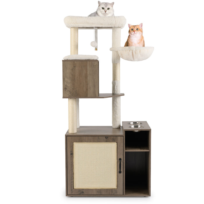 Cat Litter Box Enclosure with Sisal Scratching Post and Mat-