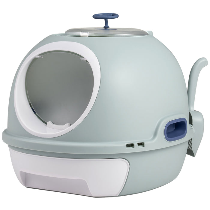 Cat Litter Box with Lid Helicopter Style Fully Enclosed Cat Toilet with Front Entry and Flip Top Exit-