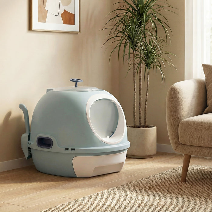 Cat Litter Box with Lid Helicopter Style Fully Enclosed Cat Toilet with Front Entry and Flip Top Exit-