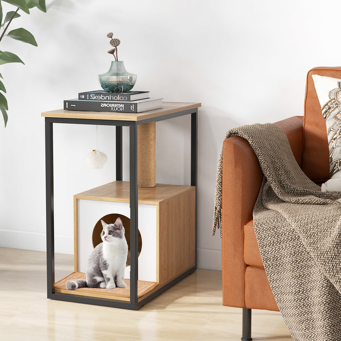 End Table Cat House with Scratching Post - Stylish Furniture for Felines, Doubles as Functional Decor - Perfect for Cat Lovers Looking to Combine Aesthetics and Functionality