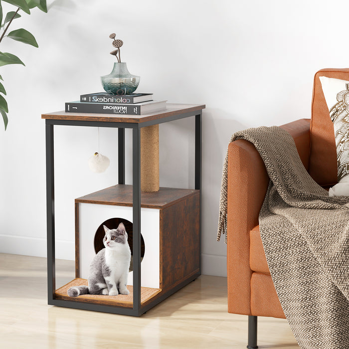 End Table Cat House with Scratching Post - Stylish Furniture for Felines, Doubles as Functional Decor - Perfect for Cat Lovers Looking to Combine Aesthetics and Functionality