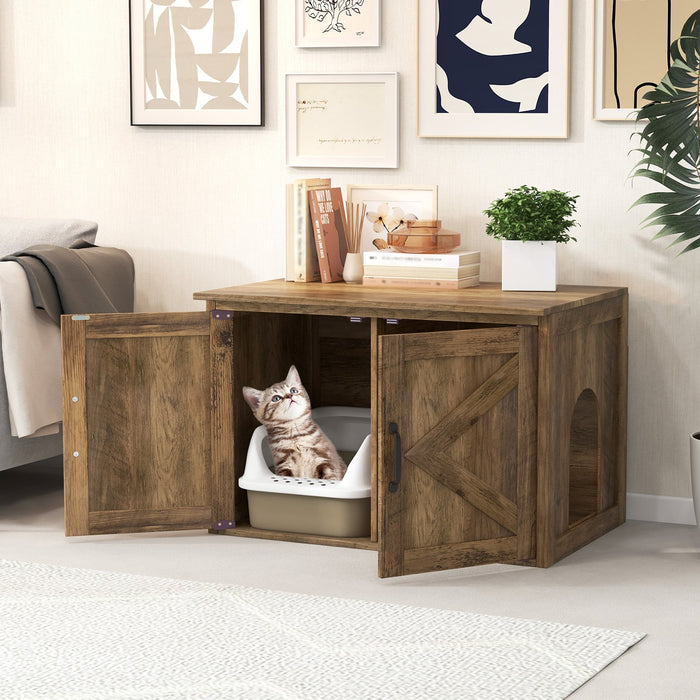 Cat Litter Box Enclosure with Countertop and Storage Cabinet-