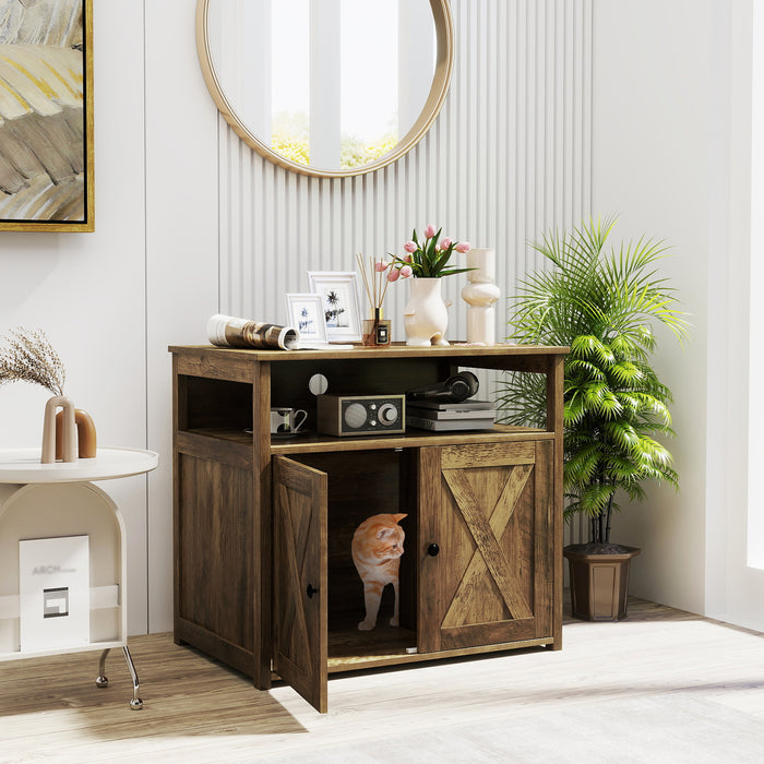 Cat Litter Box Enclosure with Doors and Side Entrance-Oak