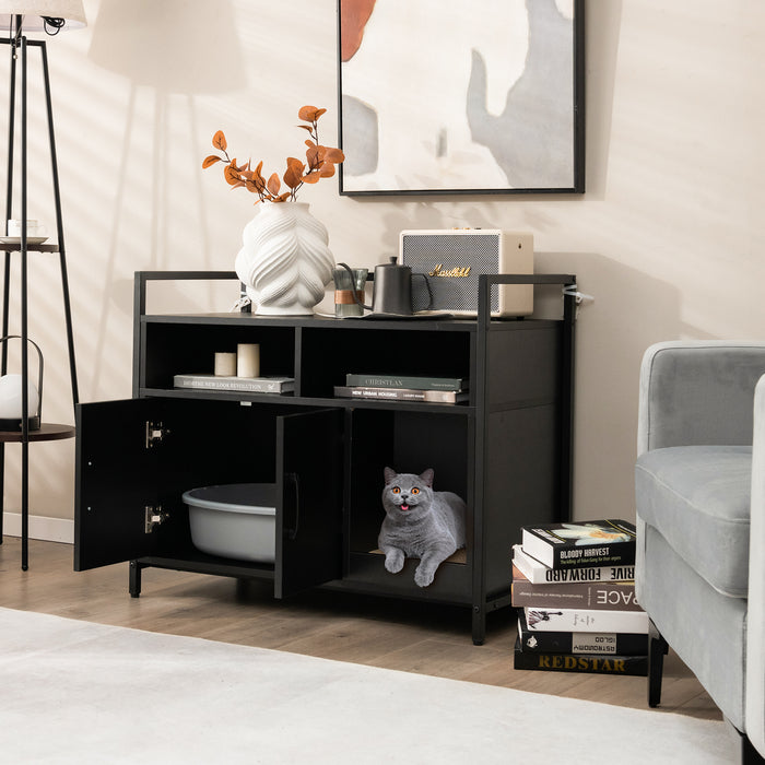 Wooden Cat Litter Box Enclosure with Compartment and Scratching Board-