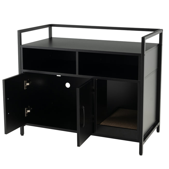 Wooden Cat Litter Box Enclosure with Compartment and Scratching Board-