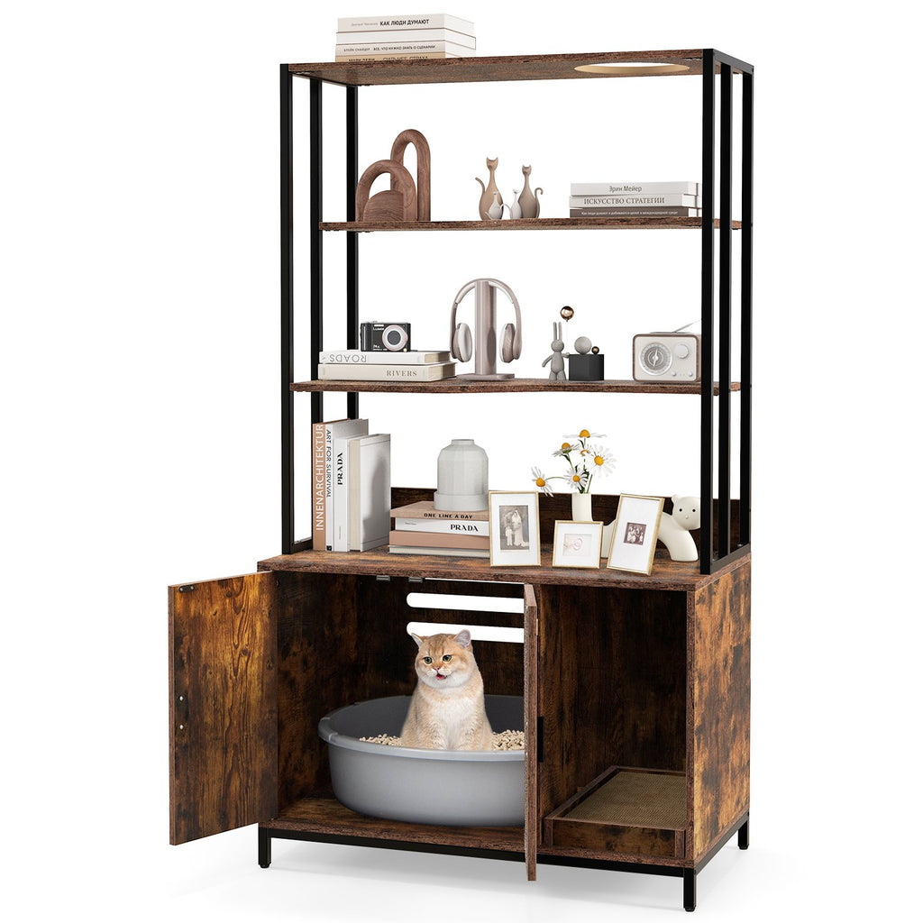 Cat Litter Box Enclosure with Storage and Shelves-