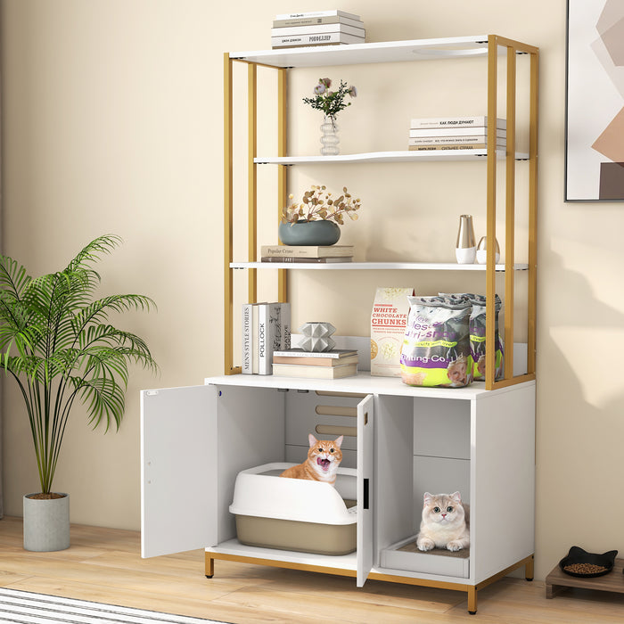 Cat Litter Box Enclosure with Storage and Shelves-