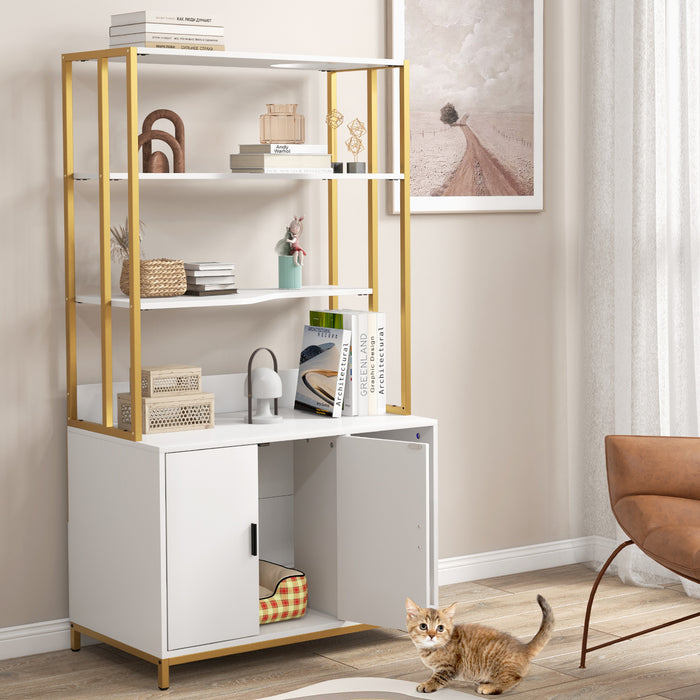Cat Litter Box Enclosure with Storage and Shelves-