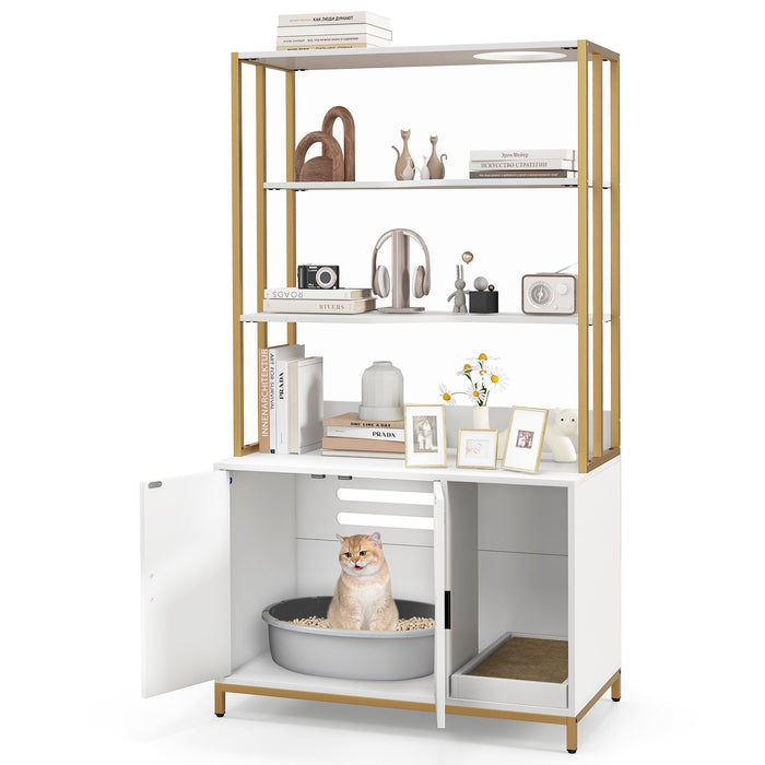 Cat Litter Box Enclosure with Storage and Shelves-