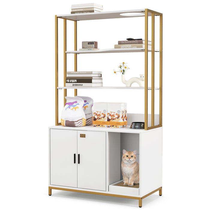 Cat Litter Box Enclosure with Storage and Shelves-