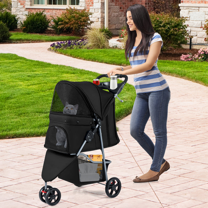 Pet Stroller with Adjustable Canopy and 3 Shock-absorbing Wheels-