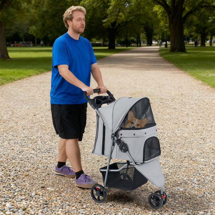 Pet Stroller with Adjustable Canopy and 3 Shock-absorbing Wheels-