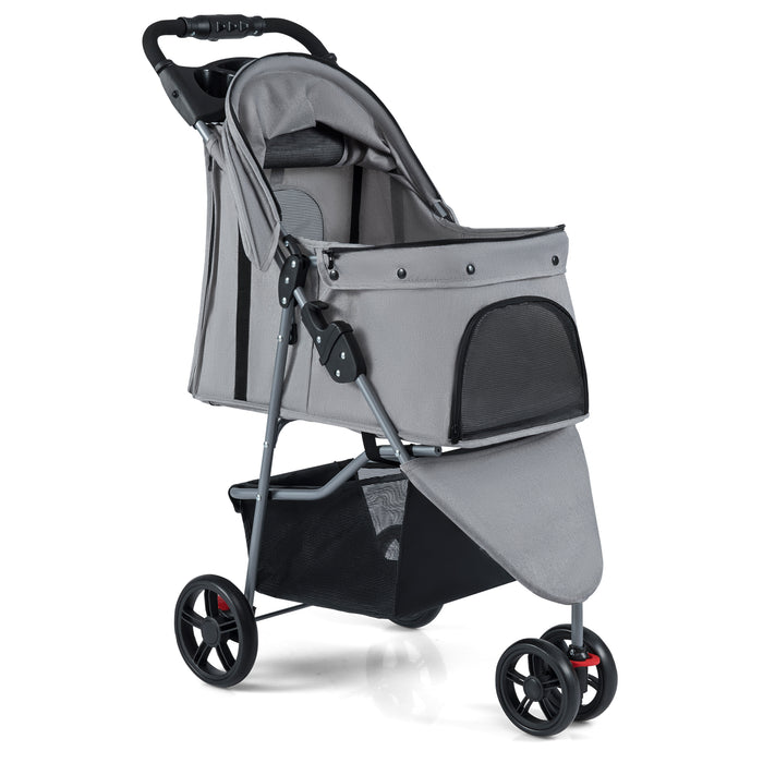 Pet Stroller with Adjustable Canopy and 3 Shock-absorbing Wheels-