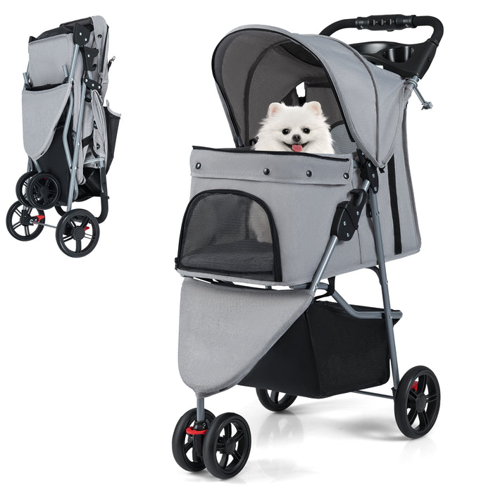 Pet Stroller with Adjustable Canopy and 3 Shock-absorbing Wheels-