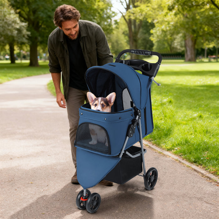 Pet Stroller with Adjustable Canopy and 3 Shock-absorbing Wheels-