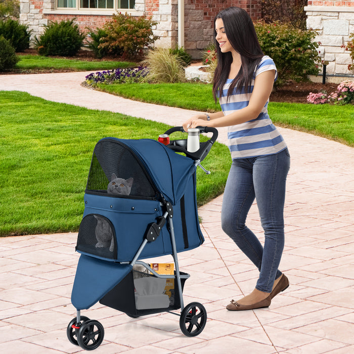Pet Stroller with Adjustable Canopy and 3 Shock-absorbing Wheels-