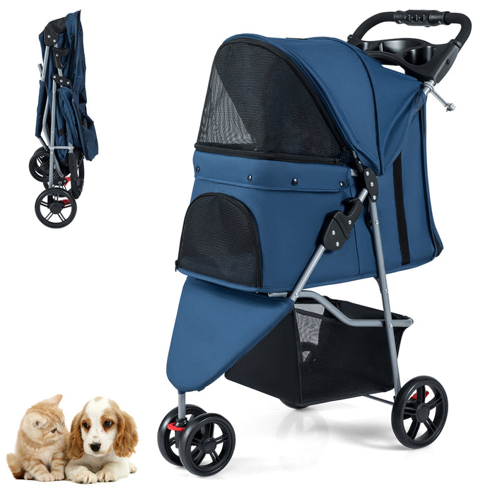Pet Stroller with Adjustable Canopy and 3 Shock-absorbing Wheels-