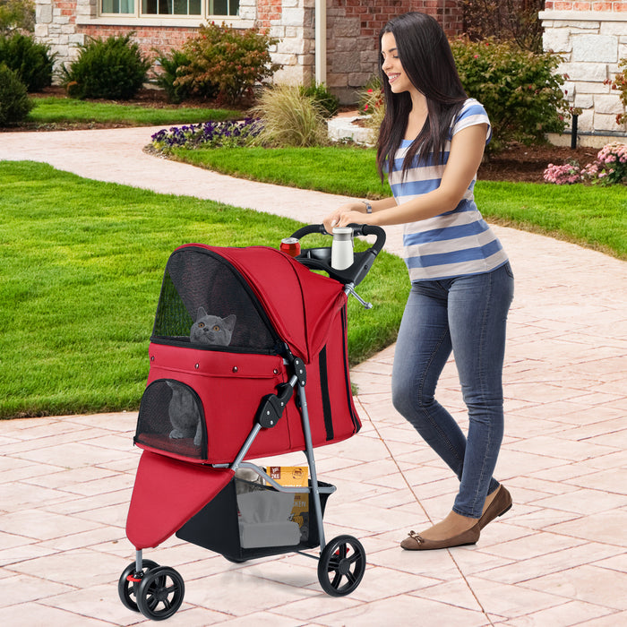 Pet Stroller with Adjustable Canopy and 3 Shock-absorbing Wheels-