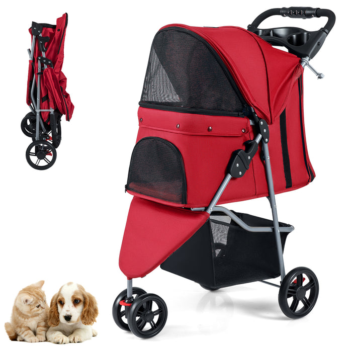 Pet Stroller with Adjustable Canopy and 3 Shock-absorbing Wheels-