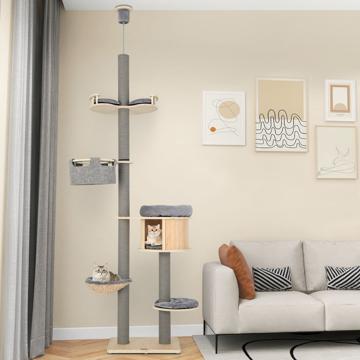 Floor to Ceiling Cat Tree with Adjustable Height for Indoor Cats-
