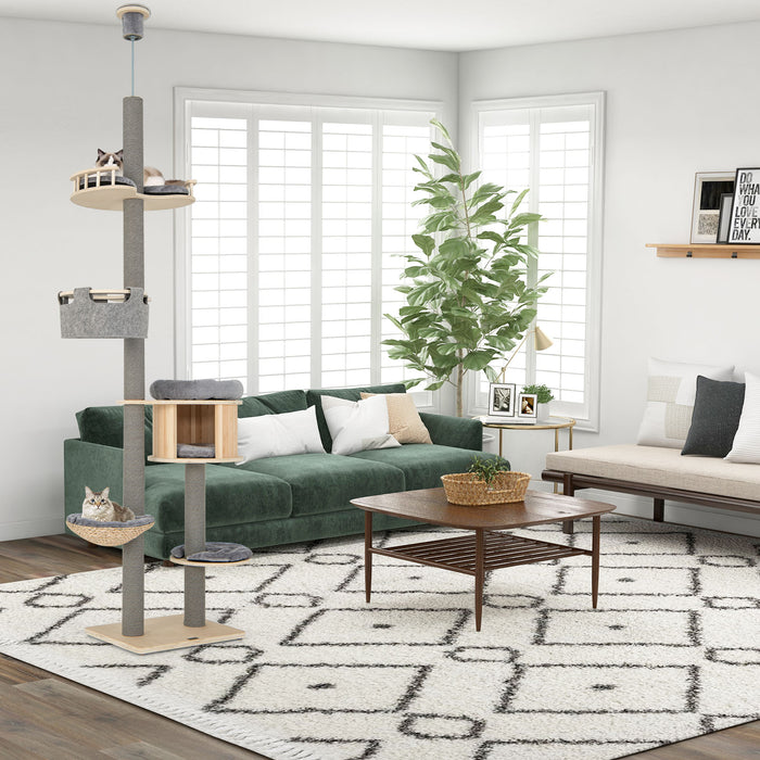 Floor to Ceiling Cat Tree with Adjustable Height for Indoor Cats-