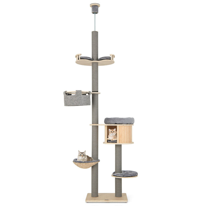 Floor to Ceiling Cat Tree with Adjustable Height for Indoor Cats-
