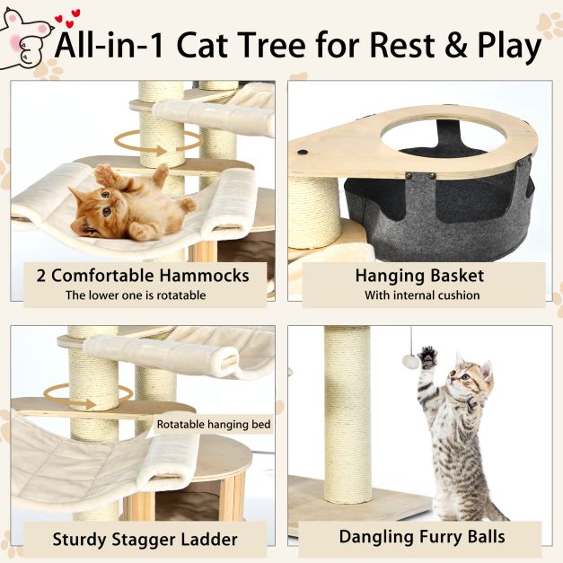 197cm Cat Tree Tower - Indoor Multi-Level Play and Rest Area for Cats - Perfect Solution for Active Pets Requiring Exercise and Relaxation