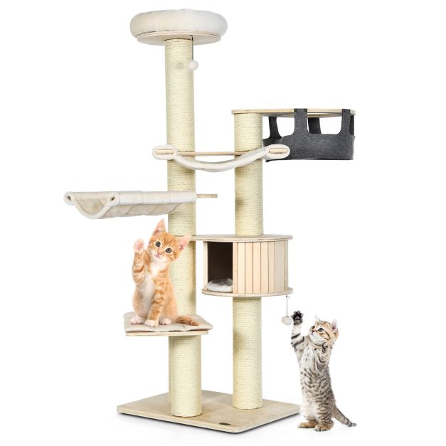 197cm Cat Tree Tower - Indoor Multi-Level Play and Rest Area for Cats - Perfect Solution for Active Pets Requiring Exercise and Relaxation