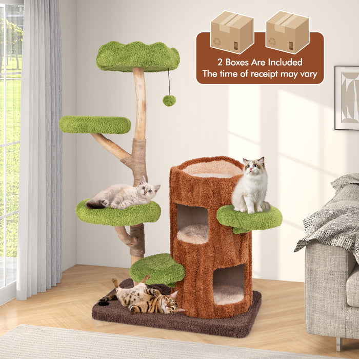 Multi-level Cat Tree Tree Hole Designed Cat Tower with Double Decker Cat House-Brown