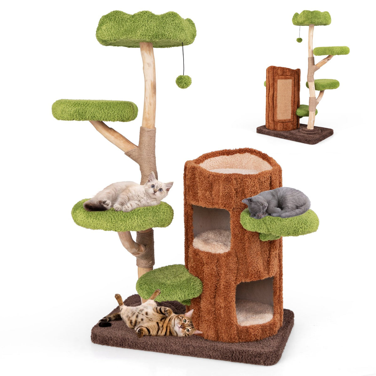 Multi-level Cat Tree Tree Hole Designed Cat Tower with Double Decker Cat House-Brown