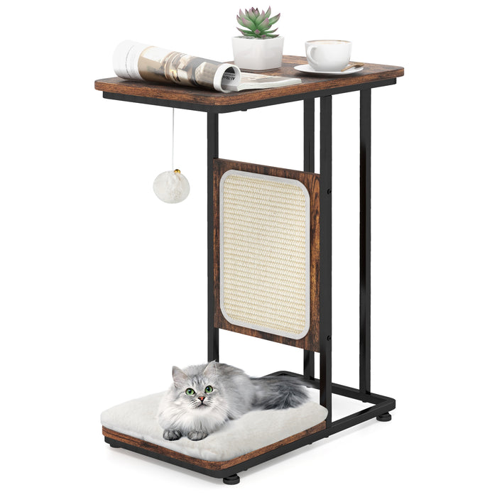 Feline Playhouse - Cat Tree and End Table Combo with Scratching Board and Cushion - Ideal Furniture for Playful and Restful Cats